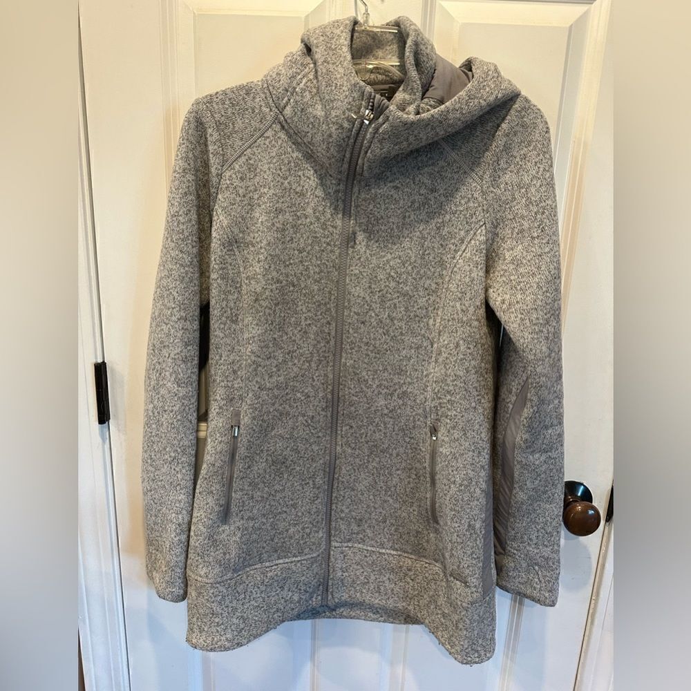 Athleta small gray long fleece zip up jacket hoodie